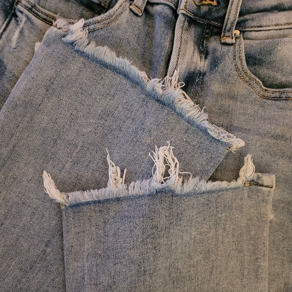 Trendy Light Blue Distressed Flare Jeans - Picture 6 of 7